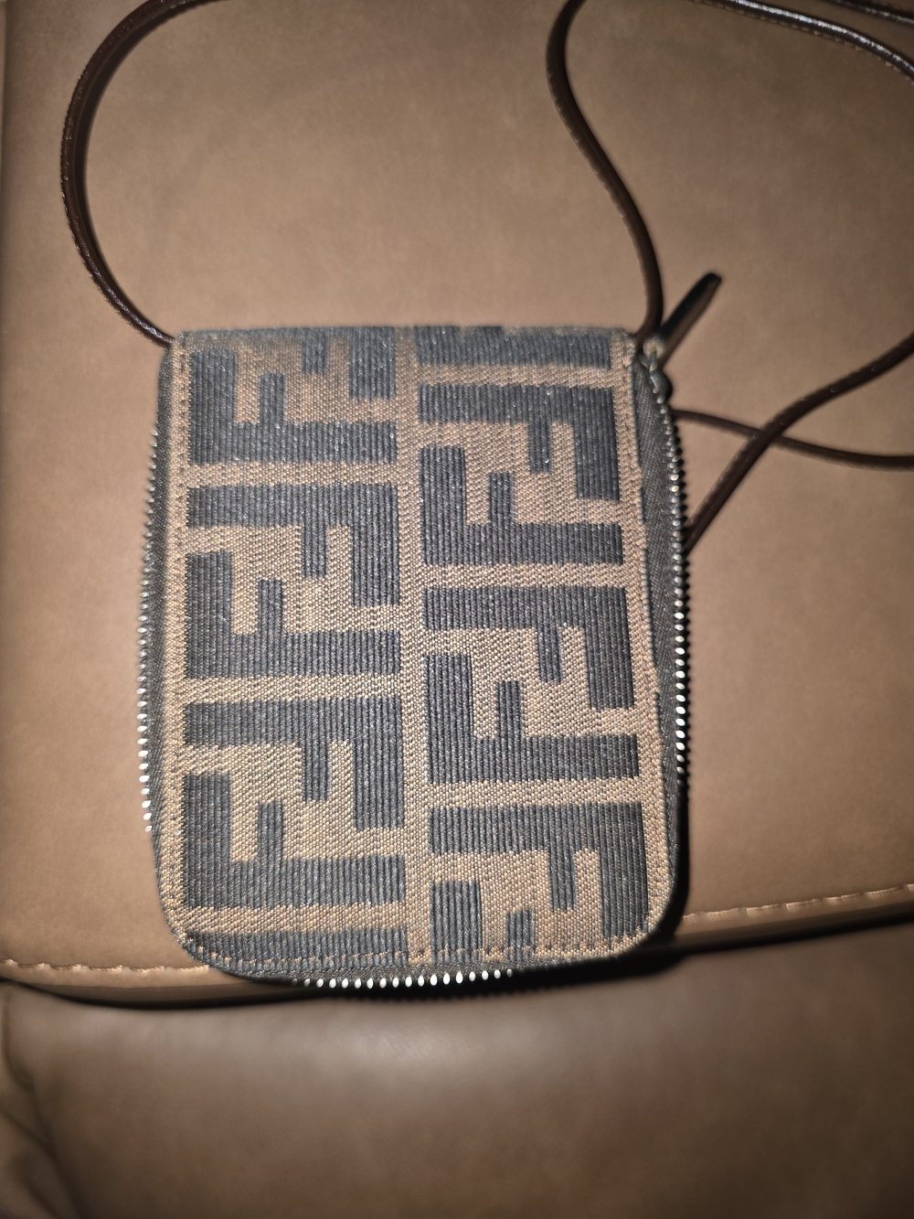 Fendi FF Monogram Mini Crossbody in Brown and Black With Box and COA